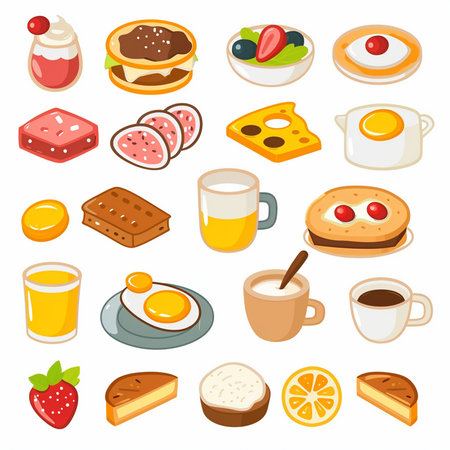 Breakfast icons set. Cartoon set of breakfast vector icons for web designのイラスト素材