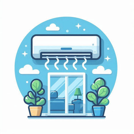 Air conditioner in the house. Flat vector illustration. Modern style.のイラスト素材