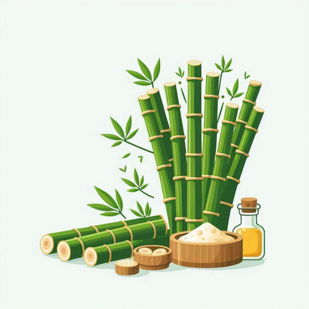 Spa background with bamboo, essential oil and salt. Vector illustration.のイラスト素材