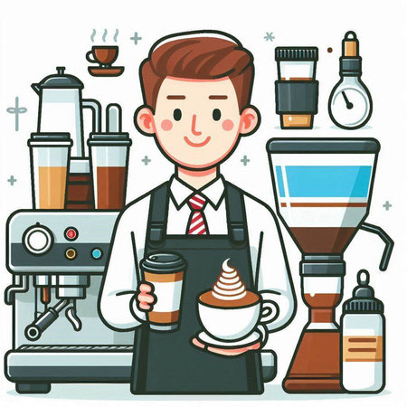 Coffee shop staff. Vector illustration of a coffee shop staff.のイラスト素材