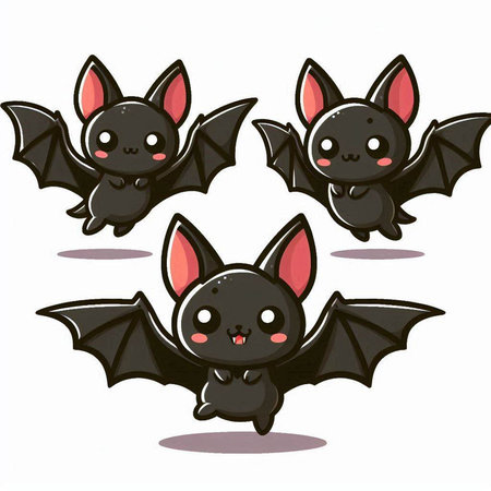 Cute Bat Cartoon Mascot Character Set Vector Illustration.のイラスト素材