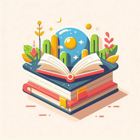 Open book on a stack of books. Vector illustration in flat style.のイラスト素材