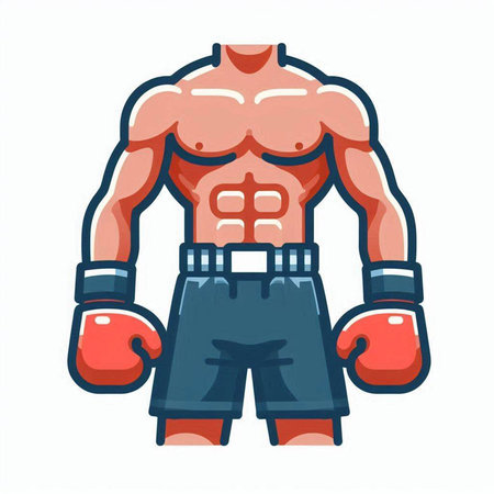 Muscular man with boxing gloves. Vector illustration in cartoon style.のイラスト素材