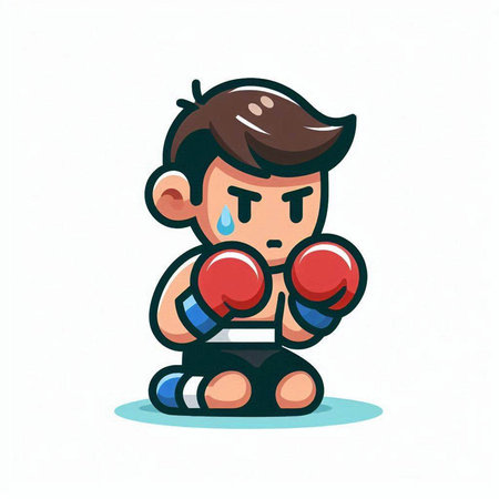 Boxing boy vector illustration isolated on white background. Cartoon boxer with boxing gloves.のイラスト素材