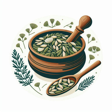 Pistachio seeds in a wooden bowl. Vector illustration.のイラスト素材