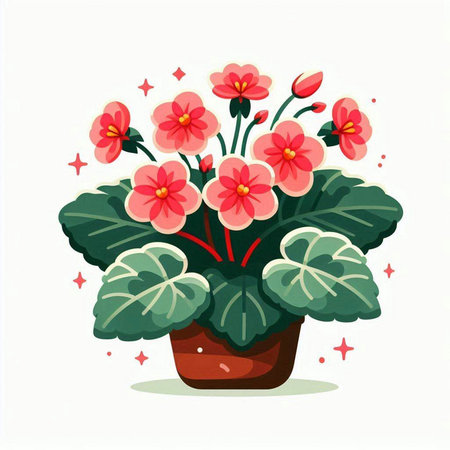 Flowerpot with pink flowers on white background. Vector illustration.のイラスト素材
