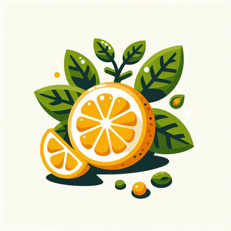Orange fruit with leaves. Vector illustration in flat style on white background.のイラスト素材
