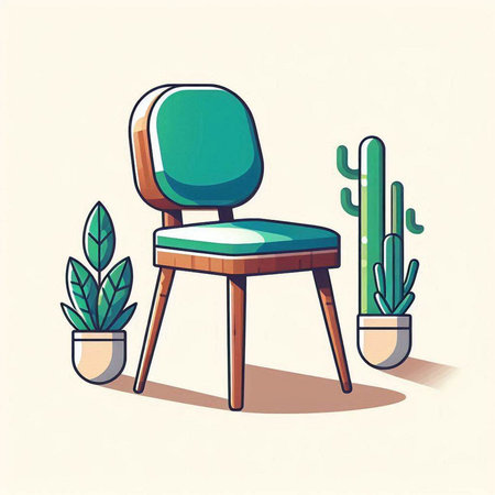 Vector illustration of a green chair with a cactus in a potのイラスト素材