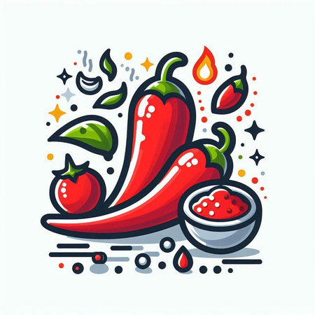 Chilli pepper vector illustration in doodle style. Hand drawn spicy food.のイラスト素材