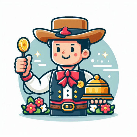 Cute cartoon cowboy holding a lollipop. Vector illustration.のイラスト素材