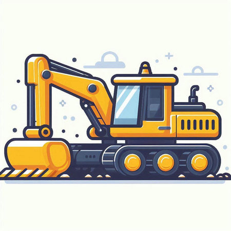 Excavator, heavy construction equipment. Vector illustration in flat styleのイラスト素材