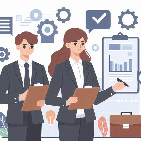 Business people working together in office. Teamwork concept. Vector illustrationのイラスト素材