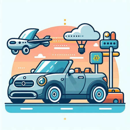 Vector illustration of a car on the road. Flat style design.のイラスト素材
