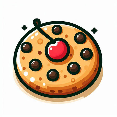 Cookie with cherry on a white background. Vector illustration in cartoon style.のイラスト素材