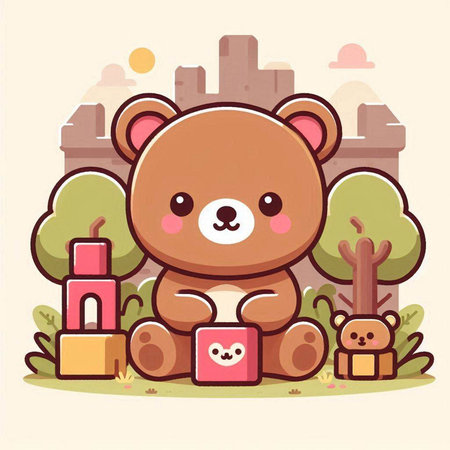 Cute bear in the park. Vector illustration in cartoon style.のイラスト素材