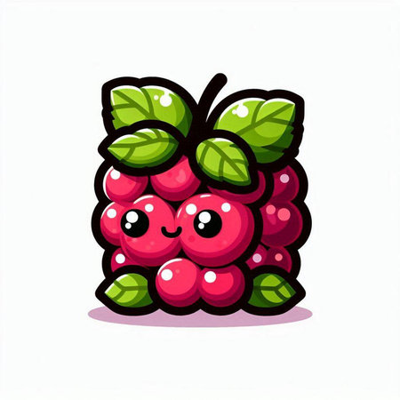 Cute cartoon raspberry fruit character. Vector illustration isolated on white background.のイラスト素材