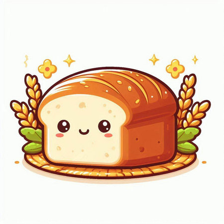 Cute cartoon bread on a white background. Vector illustration of a loaf of bread.のイラスト素材