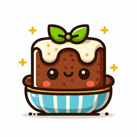Cute chocolate cake with a bow on a white background. Vector illustration.のイラスト素材