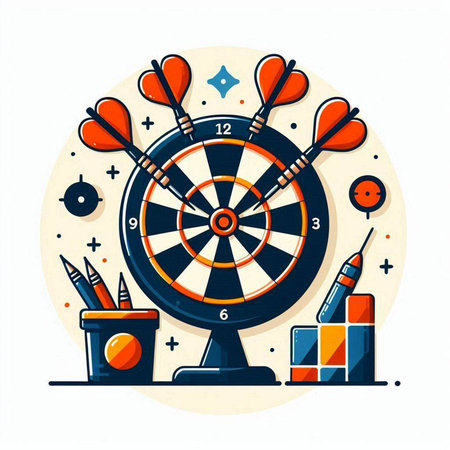 Darts game vector illustration. Dartboard, dartboard, target, darts. Darts game conceptのイラスト素材
