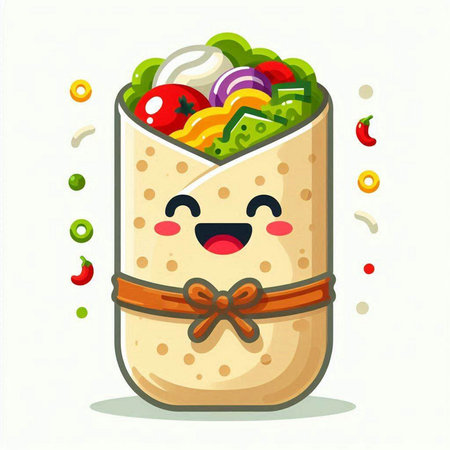 Kawaii funny tortilla wrap sandwich character. Vector illustration.のイラスト素材