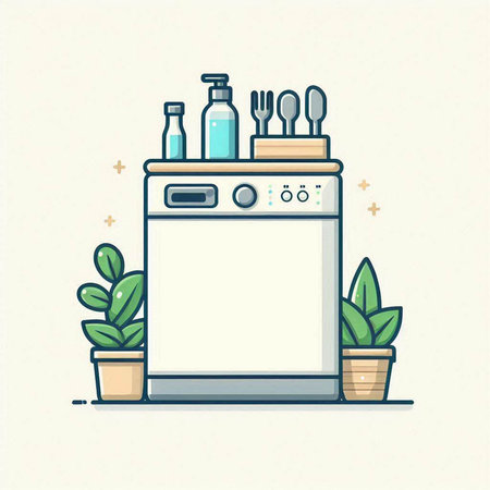 Dishwasher machine in flat style. Vector illustration of kitchen appliances.のイラスト素材