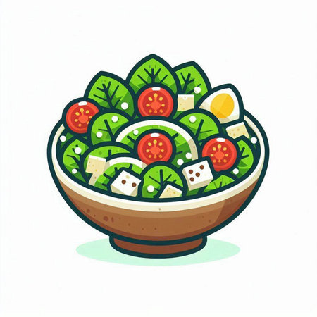 Vegetable salad in a bowl. Hand drawn vector illustration.のイラスト素材