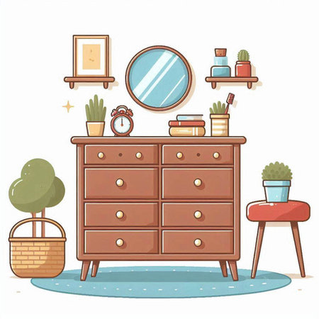 Illustration of a Bedroom Furniture with Furniture and Accessoriesのイラスト素材