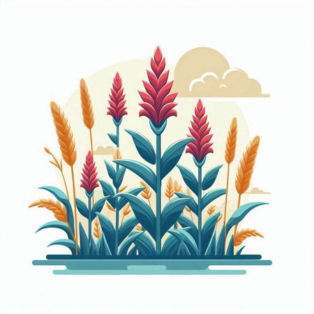 Illustration of rice field in the flat style. Vector illustration.のイラスト素材