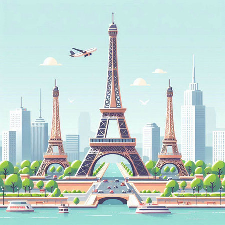 Eiffel Tower in Paris, France. Travel and Tourism Concept. Vector Illustrationのイラスト素材