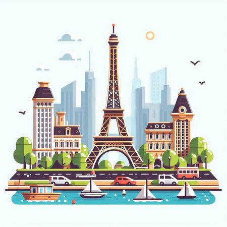 Paris. Eiffel Tower. City landscape. Vector illustration.のイラスト素材