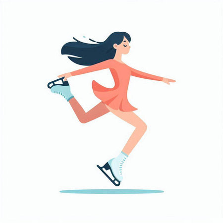 Beautiful girl figure skating. Vector illustration in flat cartoon style.のイラスト素材