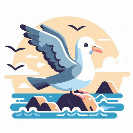Seagull on the seashore. Vector illustration in flat styleのイラスト素材
