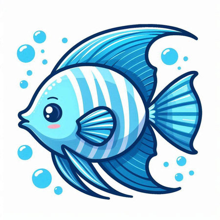 Cute cartoon fish in the sea. Vector illustration on a white background.のイラスト素材