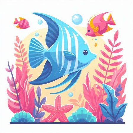 Cute cartoon fish. Underwater world. Vector illustration in flat styleのイラスト素材