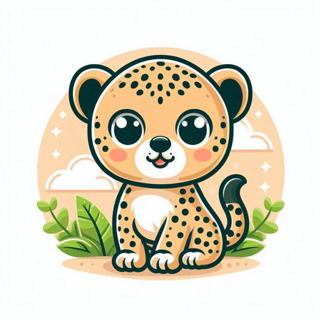 Cute baby cheetah in the jungle. Vector illustration.のイラスト素材