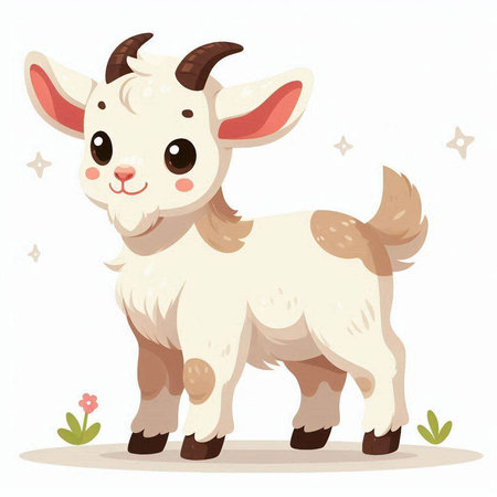 Cute cartoon goat. Vector illustration isolated on a white background.のイラスト素材