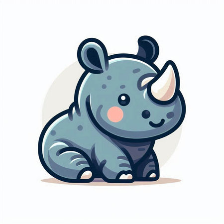 Cute cartoon rhinoceros. Vector illustration on white background.のイラスト素材