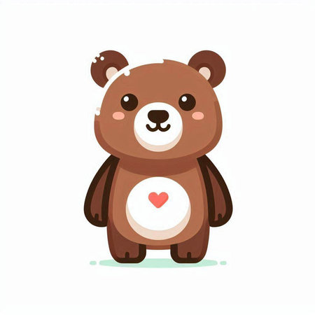 Cute cartoon bear with heart. Vector illustration in flat style.のイラスト素材