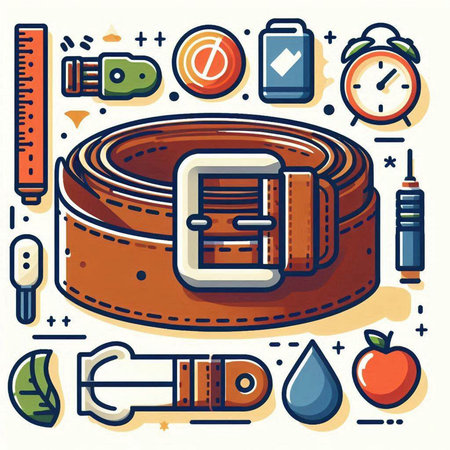 Leather belt with buckle. Vector illustration in flat design style.のイラスト素材