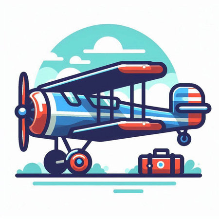 Airplane with luggage. Vector illustration in a flat style on a white background.のイラスト素材