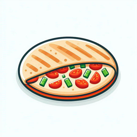 Pizza with tomato, cucumber and cheese. Vector illustration.のイラスト素材