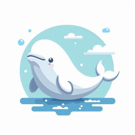 Cute cartoon whale in the sea. Vector illustration on a white background.のイラスト素材