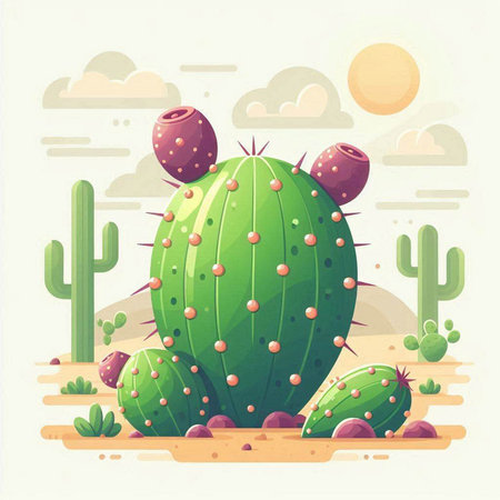 Cactus in the desert. Vector illustration in flat cartoon style.のイラスト素材