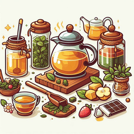 Cute cartoon boy playing the teapot. Vector illustration.のイラスト素材