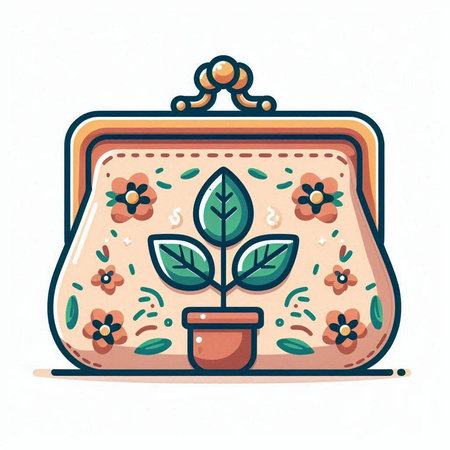 Purse with flowers. Vector illustration. Isolated on white background.のイラスト素材