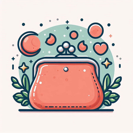 Vector illustration of a pink purse and stars. Hand drawn style.のイラスト素材