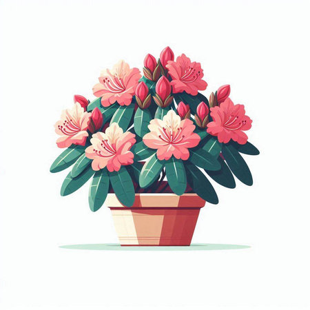 Rhododendron flowers in a pot. Vector illustration.のイラスト素材