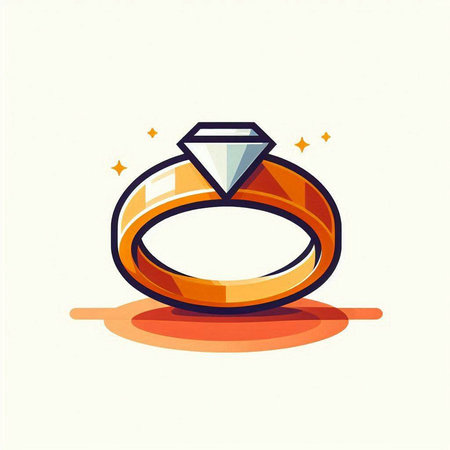 Wedding ring with diamond. Vector illustration in flat style.のイラスト素材