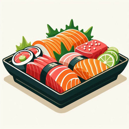 Seamless pattern with sushi and rolls. Vector illustration in cartoon styleのイラスト素材