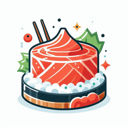 Japanese food vector illustration in flat style. Sushi and rolls.のイラスト素材